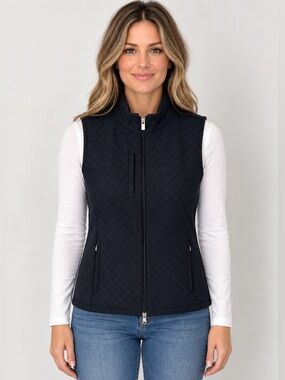 Peter Millar Black Quilted Zip-Front Vest Ladies Large 20.5x24